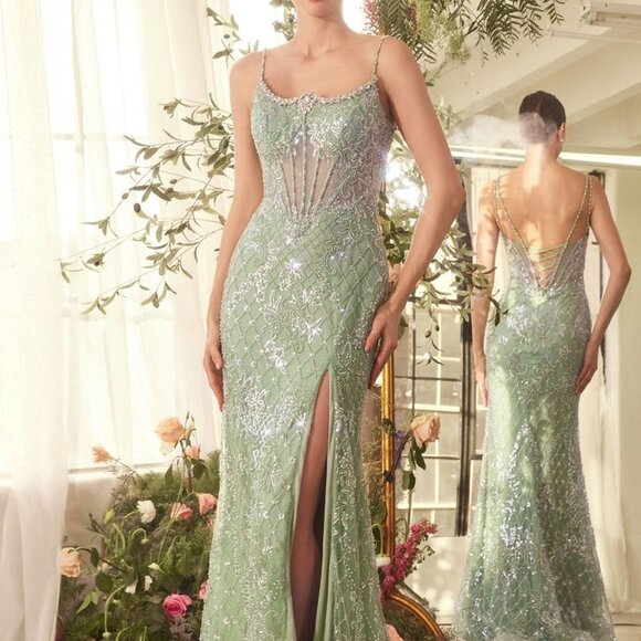Fitted Formal Dress. Military ball gala party prom mother of the bride blue gree - Picture 1 of 6